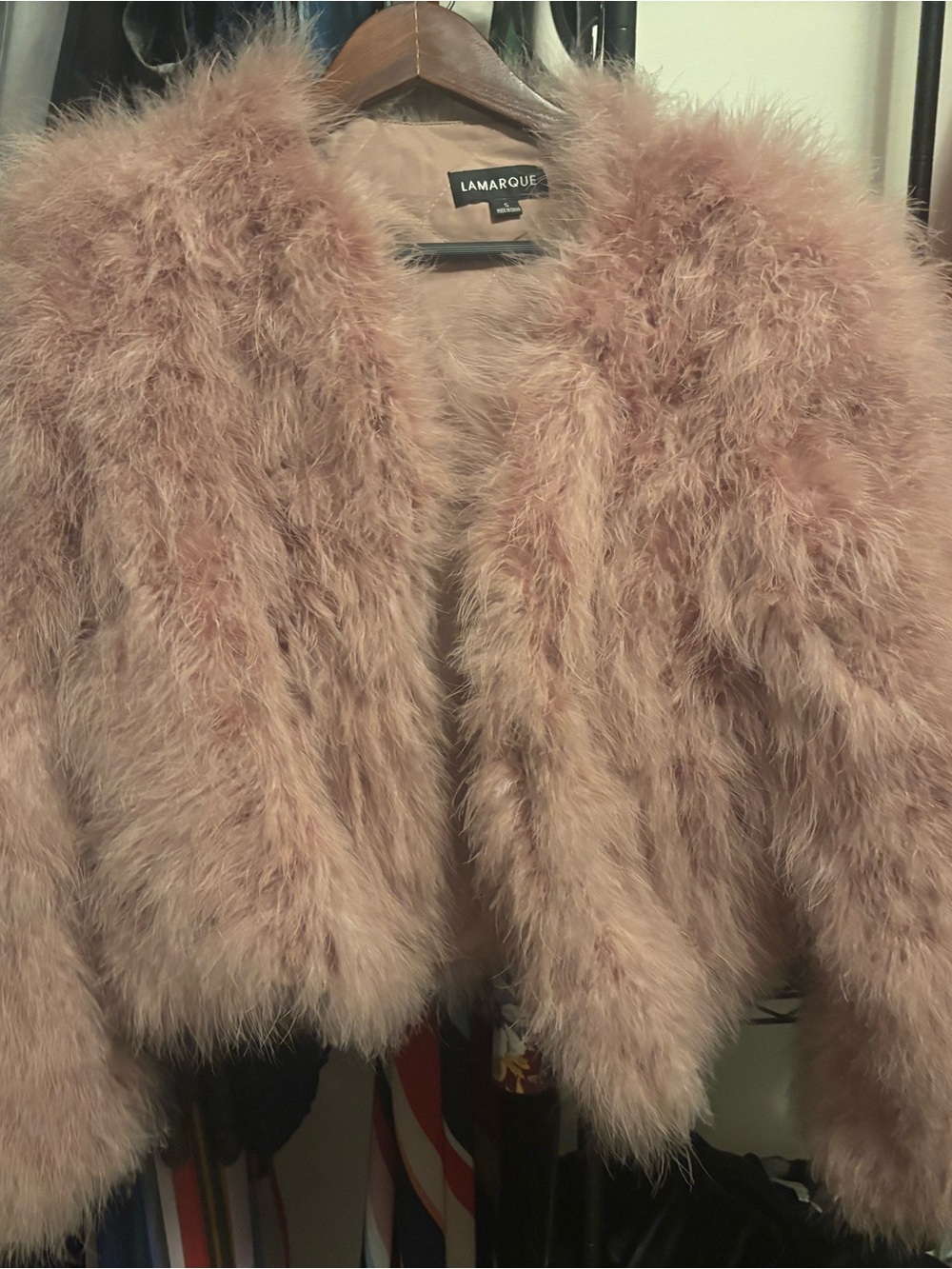 Lamarque Dusty Blush Feathered Faux-Fur Teddy Jacket size small